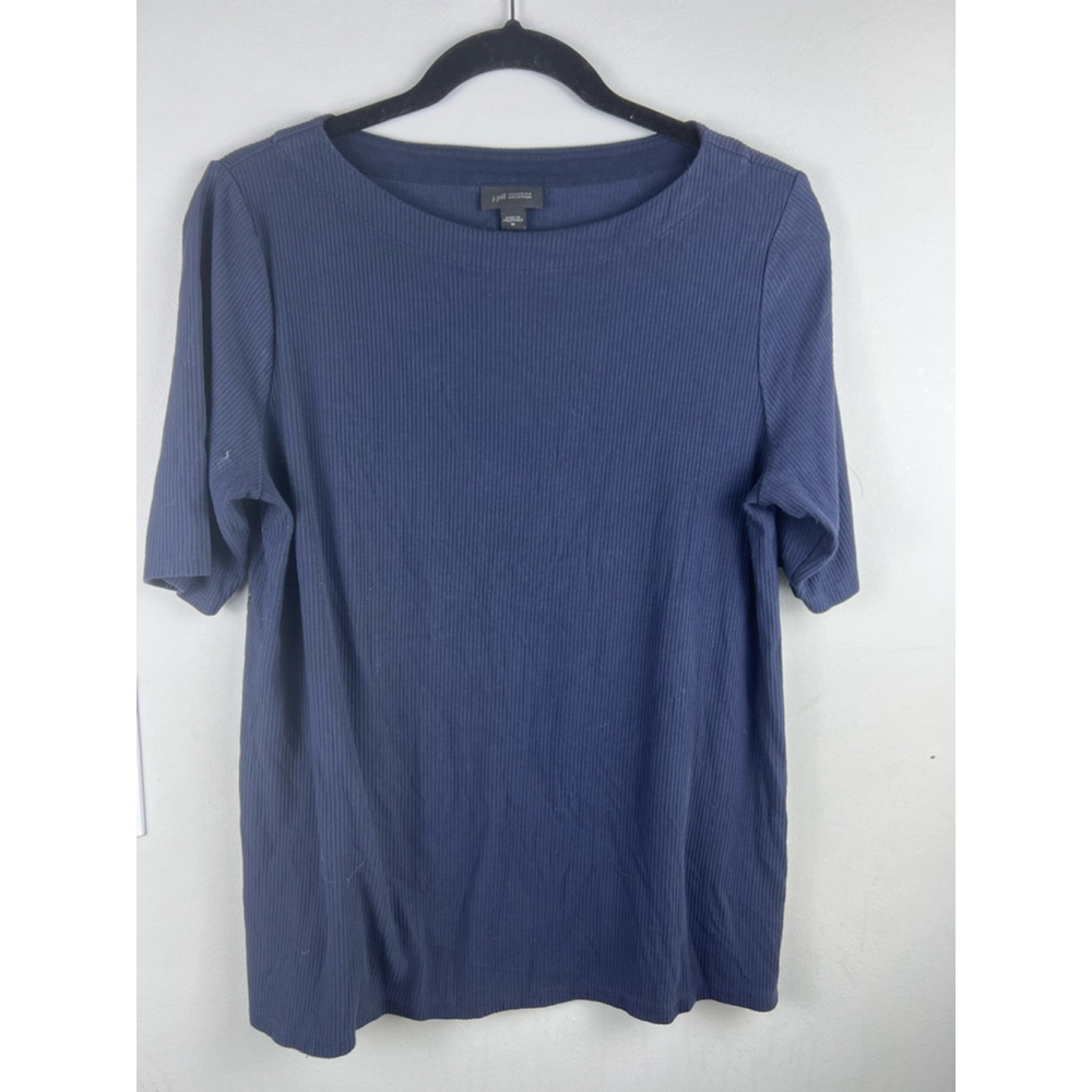J. Jill Wearever Collection Ribbed Knit Top Navy Blue Size Medium